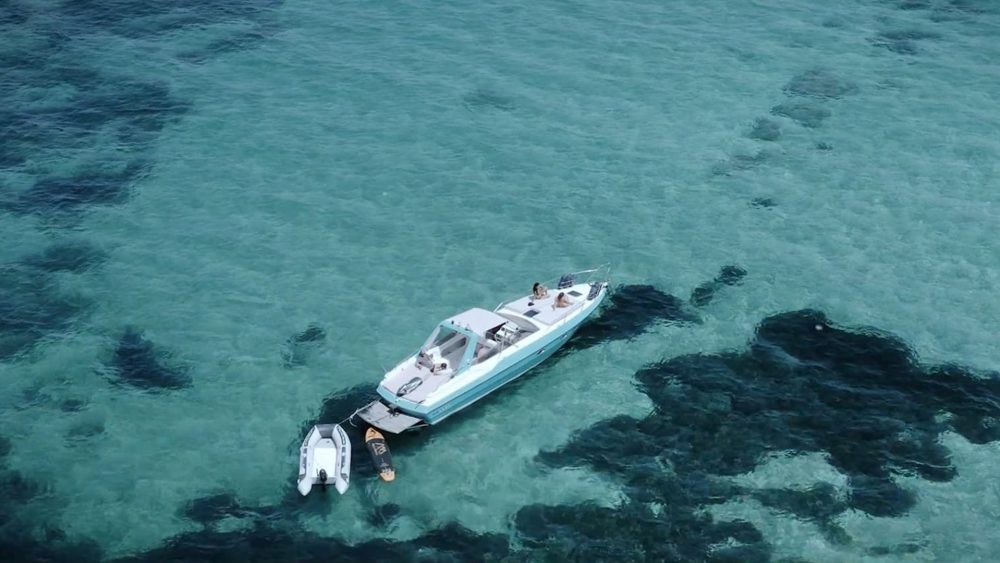 Luxury boat featured in PuraVideos 2020 showreel, showcasing brand visuals, music performances, and creative collaborations