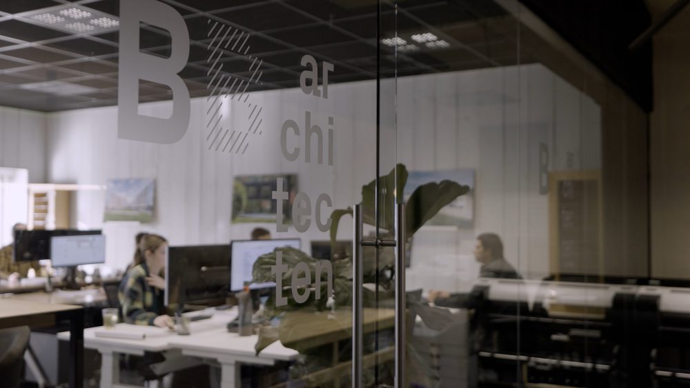 BB Architecten office and team featured in a PuraVideos website banner video, highlighting the work environment and people behind the projects