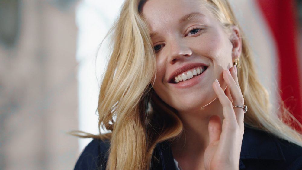 Female model wearing handcrafted Memorables jewellery, featured in a PuraVideos fashion film showcasing timeless design and personal stories